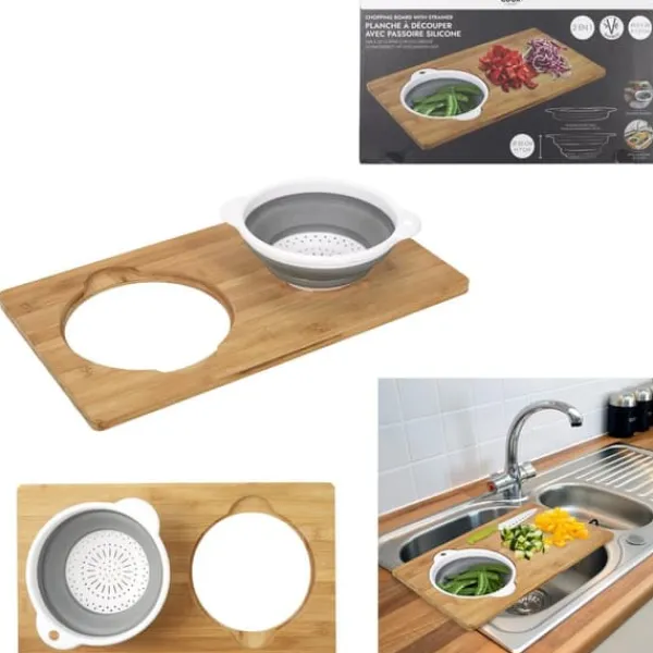 Skærebrætter>Bambus skærebræt med foldbar si 49,5x28 cm