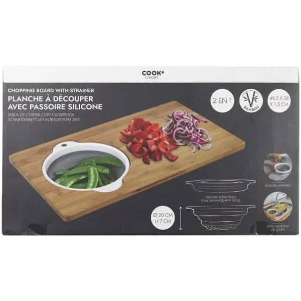 Skærebrætter>Bambus skærebræt med foldbar si 49,5x28 cm