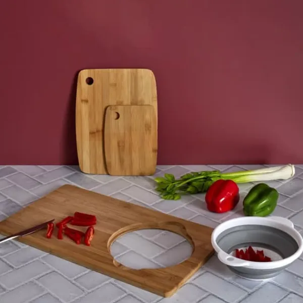 Skærebrætter>Bambus skærebræt med foldbar si 49,5x28 cm