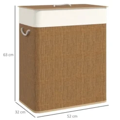 Bambus vasketøjskurv 100L med låg, rebbærehåndtag & aftagelig pose, brun Best