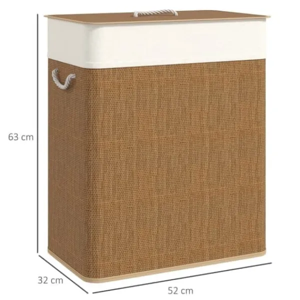Bambus vasketøjskurv 100L med låg, rebbærehåndtag & aftagelig pose, brun Best