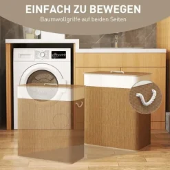 Bambus vasketøjskurv 100L med låg, rebbærehåndtag & aftagelig pose, brun Best