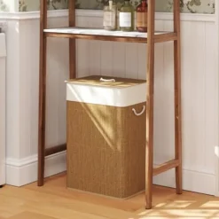 Bambus vasketøjskurv 72L med låg, rebbærehåndtag & aftagelig pose, brun Best