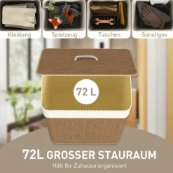 Bambus vasketøjskurv 72L med låg, rebbærehåndtag & aftagelig pose, brun Best