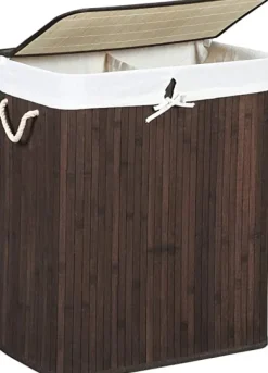 Bambusvaskekurv - Washbasin med 2 rum - Vaskemaskine - med låg - 100 L Clearance
