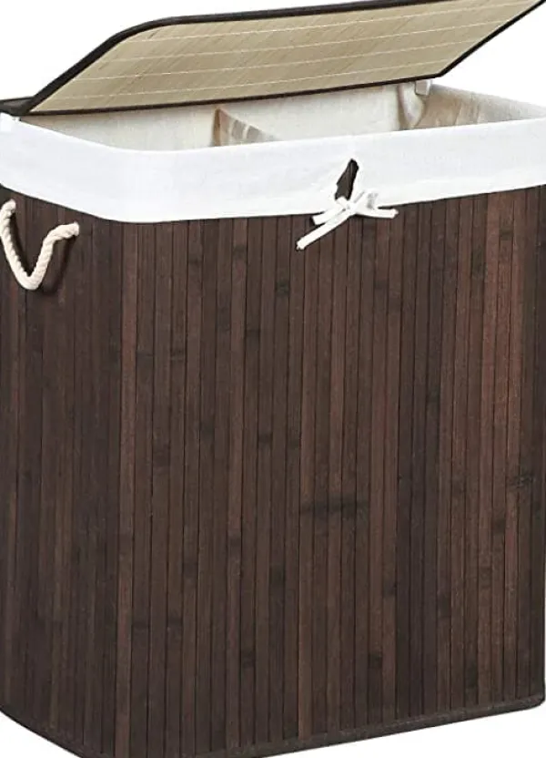 Bambusvaskekurv - Washbasin med 2 rum - Vaskemaskine - med låg - 100 L Clearance