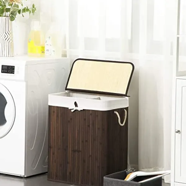 Bambusvaskekurv - Washbasin med 2 rum - Vaskemaskine - med låg - 100 L Clearance