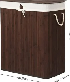 Bambusvaskekurv - Washbasin med 2 rum - Vaskemaskine - med låg - 100 L Clearance