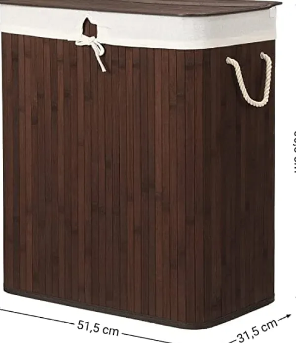 Bambusvaskekurv - Washbasin med 2 rum - Vaskemaskine - med låg - 100 L Clearance