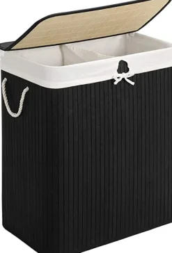 Bambusvaskekurv - Washbasin med 2 rum - Vaskemaskine - med låg - 100 L Clearance