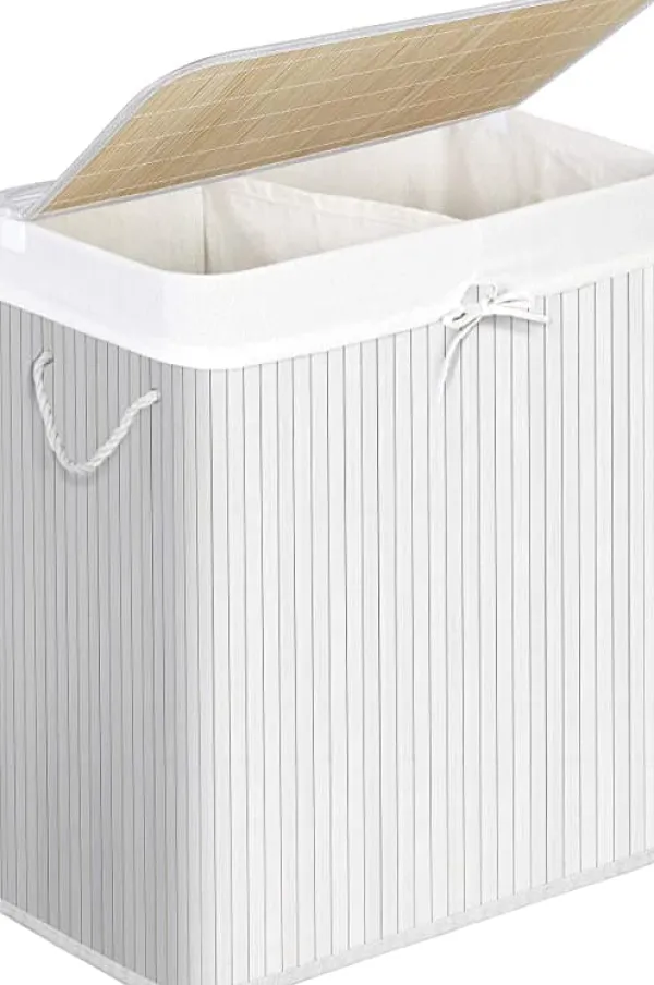 Bambusvaskekurv - Washbasin med 2 rum - Vaskemaskine - med låg - 100 L Clearance