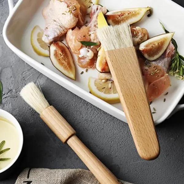 BBQ pensler - sæt med 2, træhåndtag, til olie, sauce, grill, bagning, kager Discount