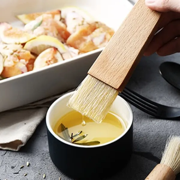 BBQ pensler - sæt med 2, træhåndtag, til olie, sauce, grill, bagning, kager Discount