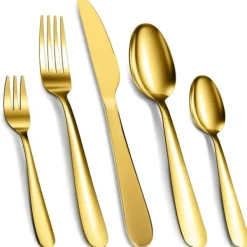 Bestik>Bestik Sæt, Rustfrit Stål, Service til 12,Guld