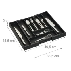 Opbevaringssystem Til Køkkenskuffer>Bestikbakke, Bambus, 5x33,5x44,5 cm, Sort