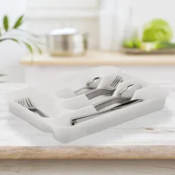 Opbevaringssystem Til Køkkenskuffer>Bestikbakke sæt, 4x24,5x32,5 cm, hvid