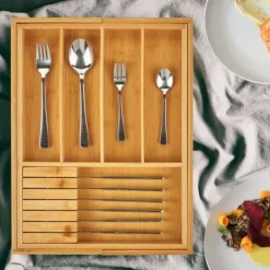 Bestikbakke, Udtrækkelig Bambus, 5x56x43 cm, Brun