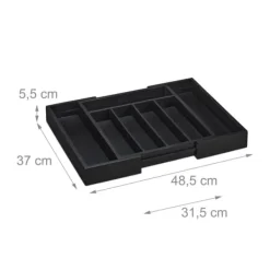 Opbevaringssystem Til Køkkenskuffer>Bestikbakke, Udtrækkelig Bambus, 5.5x48.5x37 cm, Sort