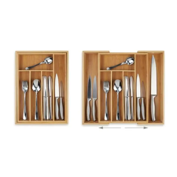 Opbevaringssystem Til Køkkenskuffer>Bestikbakke, Udtrækkelig Bambus, 5.5x39x35.5 cm, Natur