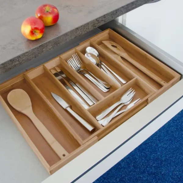 Opbevaringssystem Til Køkkenskuffer>Bestikbakke, Udtrækkelig Bambus, 5.5x39x35.5 cm, Natur