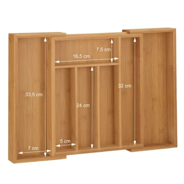 Opbevaringssystem Til Køkkenskuffer>Bestikbakke, Udtrækkelig Bambus, 5.5x39x35.5 cm, Natur