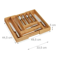 Bestikbakke, Udtrækkelig med 9 rum, 5x49,5x44,5 cm, Natur Outlet