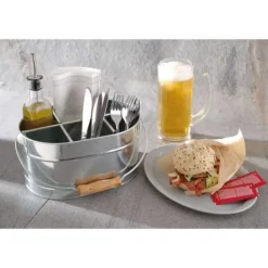 Bestikbeholder i stål til saucer og servietter med hank 245x167mm Discount