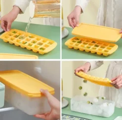 Isforme>BEWOS isbakker med låg 4 silikone isbakker med æske