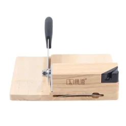 Biltong- & jerky-skærer, guillotine med egetræsskærebræt og træbase, husholdningsmodel, beige Online