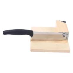 Biltong- & jerky-skærer, guillotine med egetræsskærebræt og træbase, husholdningsmodel, beige Online