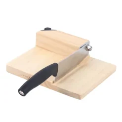 Biltong- & jerky-skærer, guillotine med egetræsskærebræt og træbase, husholdningsmodel, beige Online