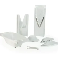 Borner Mandolin V3 Special | 7-delt sæt | 5 skæretykkelser | Velegnet som pommes frites udskærer | BPA fri og rustfri | hvid Online