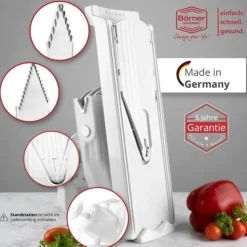 Borner Mandolin V3 Special | 7-delt sæt | 5 skæretykkelser | Velegnet som pommes frites udskærer | BPA fri og rustfri | hvid Online