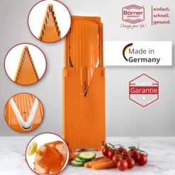 Borner Mandolin V3 Special | 7-delt sæt | 5 skæretykkelser | Velegnet som pommes frites udskærer | BPA fri og rustfri | orange Sale