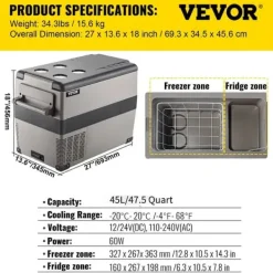 Bærbar Bil Køleskab, Digital Kontrolpanel, Effektiv Køling, 45L Online