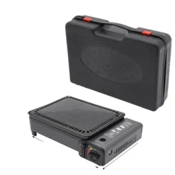 Bord-Gasgrill>Bærbar Butan Gasgrill, Justerbar Ildkraft, Kompakt Opbevaringsboks,sort