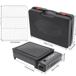 Bord-Gasgrill>Bærbar Butan Gasgrill, Justerbar Ildkraft, Kompakt Opbevaringsboks,sort