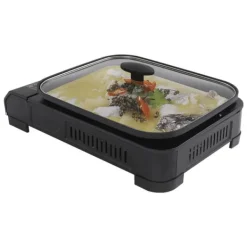 Bærbar gasgrill og campingkomfur - Butan - 2,1 kW - Piezo-tænding - Grillpande med låg 37×30×3,5 cm - Butan gasdåse ikke inkluderet - Sort Hot