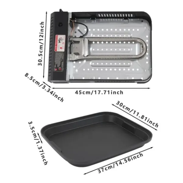 Bærbar gasgrill og campingkomfur - Butan - 2,1 kW - Piezo-tænding - Grillpande med låg 37×30×3,5 cm - Butan gasdåse ikke inkluderet - Sort Hot