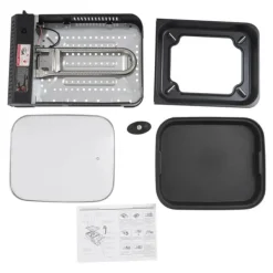 Bærbar gasgrill og campingkomfur - Butan - 2,1 kW - Piezo-tænding - Grillpande med låg 37×30×3,5 cm - Butan gasdåse ikke inkluderet - Sort Hot