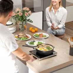 Bærbar induktionskogeplade, 1 zone – 2000 W, 10 effekt-/temperaturindstillinger, timer, børnesikring, sort Discount