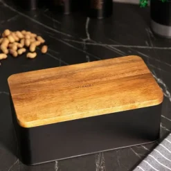 Brødkasser & Brødposer>Brødkasse | LOMAS | sort med akacielåg | 33x18x13 cm | 872506