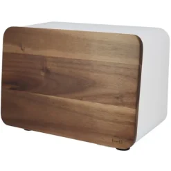 Brødkasser & Brødposer>Brødkasse af lakeret stål med betræk af akacietræ