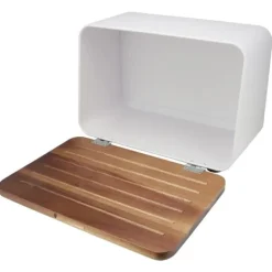 Brødkasser & Brødposer>Brødkasse af lakeret stål med betræk af akacietræ