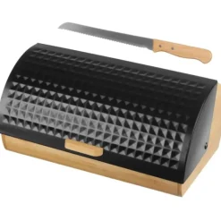 Brødkasser & Brødposer>Brødkasse af træ med metallåg + kniv BRUNBESTE BB-2773