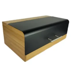 Brødkasser & Brødposer>Brødkasse i bambus med sort stållåg, moderne design, 36x20x13,5 cm | Begryf