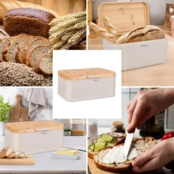 Brødkasser & Brødposer>Brødkasse med trælåg KINGHOFF KH-1928 brødbeholder