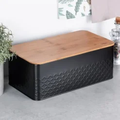 Brødkasser & Brødposer>Brødkasse til rundstykker med bambusbræt Køkken Sort