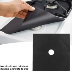 Brænderbeskyttere til gaskomfur - Sæt med 4, non-stick oliebeskyttelsesmåtter (sort) Outlet