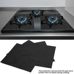 Brænderbeskyttere til gaskomfur - Sæt med 4, non-stick oliebeskyttelsesmåtter (sort) Outlet
